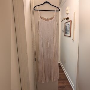 Vince Crushed Satin Pleated Tie-Waist Slip Midi-dress XL Originally $495